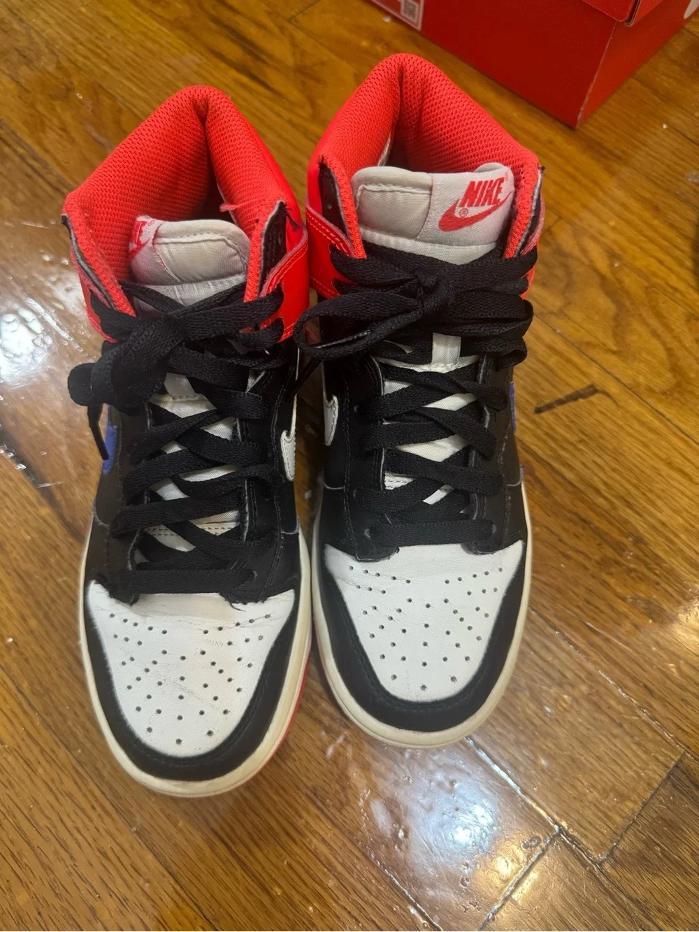 Nike High-Top Sneakers in White, Black & Red